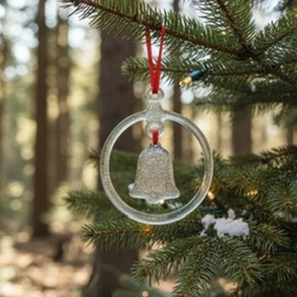 Large 9" Vintage Sweden Costa‎ Boda Glass Christmas Decor Circle W/Bell - Picture 2 of 5